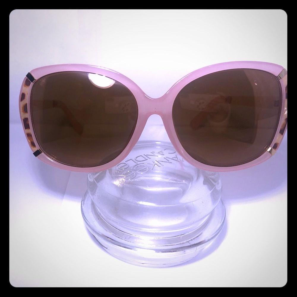 Light Pink/ Gold Sunglasses with Cheetah Accents.